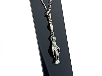 Our Lady of Grace unique rosary beads key fob purse clip in pewter with lobster clasp.