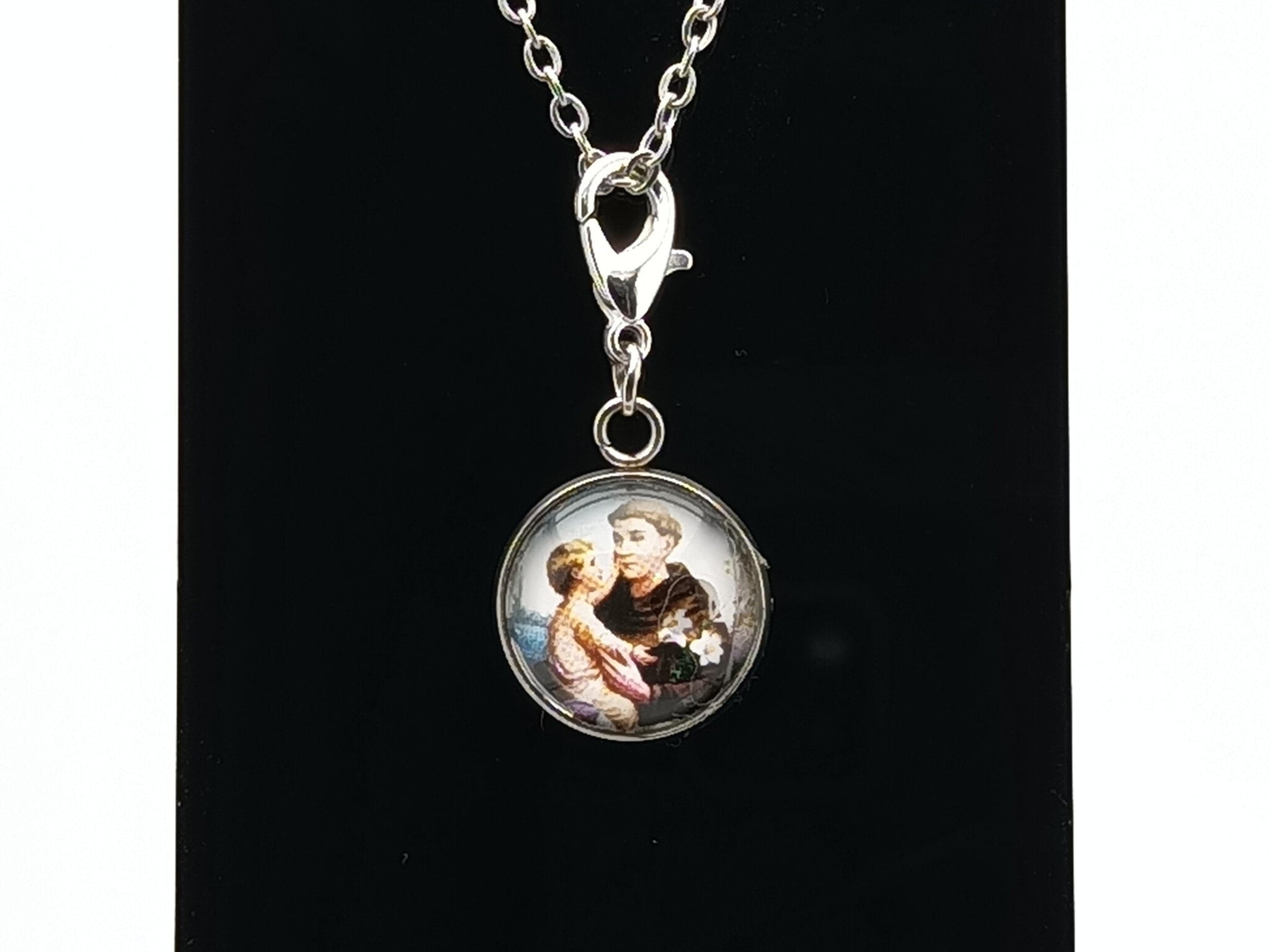 Saint Anthony of Padua unique rosary beads stainless steel picture medal with lobster clasp.