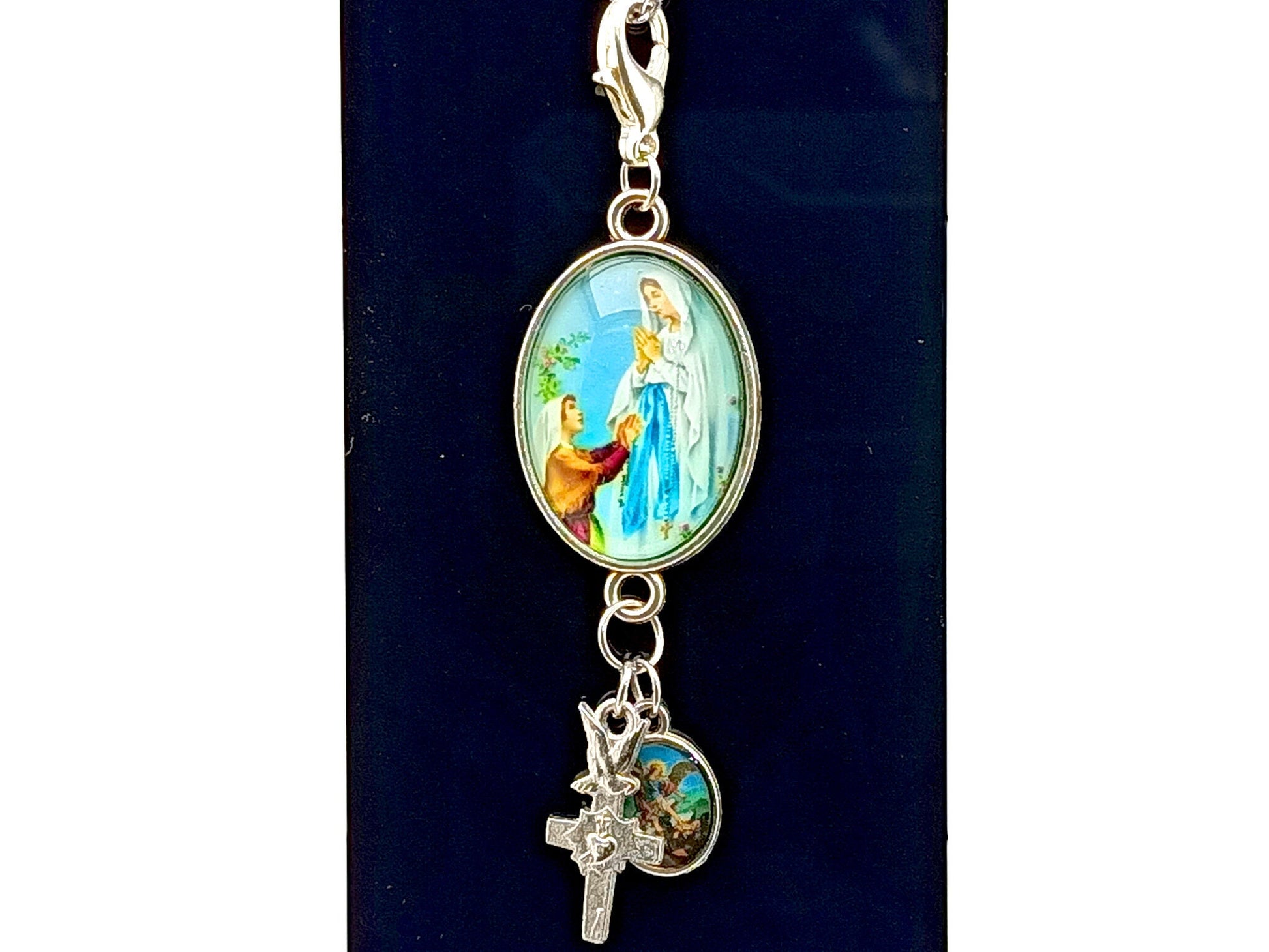 Our Lady of Lourdes and Saint Bernadette picture medal with Saint Mich –  Unique Rosary Beads