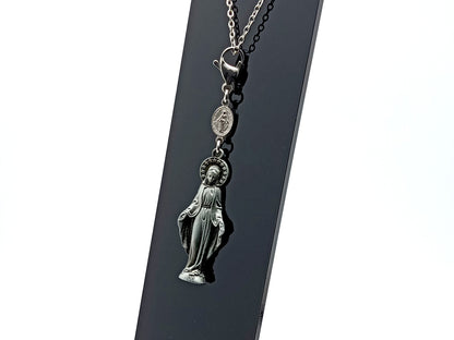 Our Lady of Grace unique rosary beads key fob purse clip in pewter with lobster clasp.