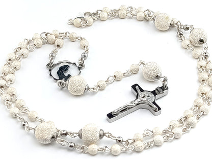 Virgin Mary unique rosary beads 925 sterling silver rosary necklace with stainless steel centre medal and crucifix.