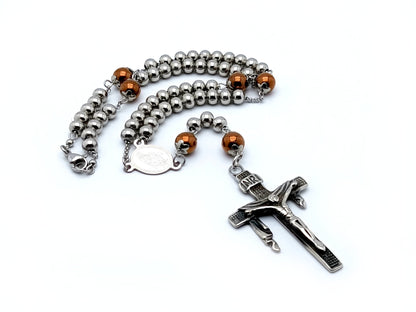 Miraculous Medal unique rosary beads 925 sterling silver and stainless steel with copper hematite beads rosary necklace.