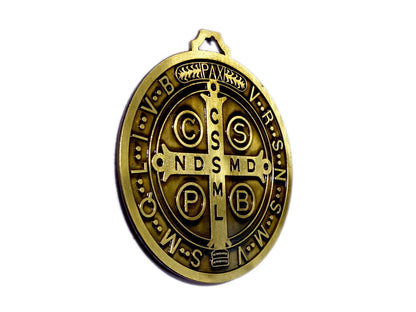 Saint Benedict unique rosary beads brass wall mounted medal.