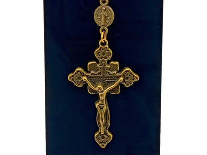 Saint Michael unique rosary beads purse clip keychain with picture medal and linking brass Saint Benedict medals and a brass crucifix.