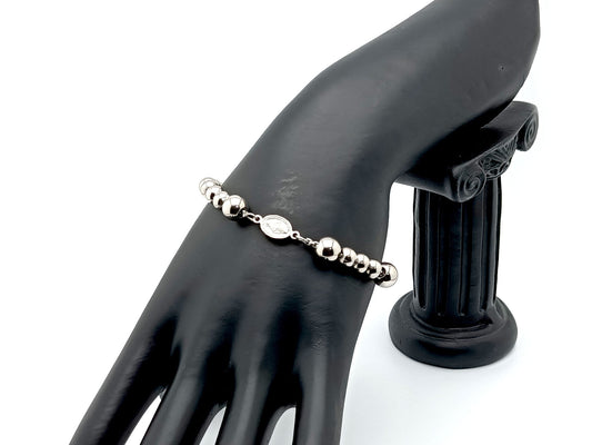 Miraculous medal unique rosary beads stainless steel adjustable chain single decade rosary bracelet with linking cross.