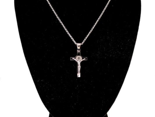Saint Benedict unique rosary beads stainless steel crucifix with 20" stainless steel belcher chain necklace.